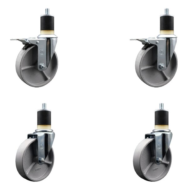 5'' Semi Steel Swivel 1-7/8'' Expanding Stem Caster Set 2 Total Lock Brakes, 4PK